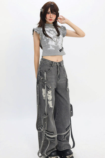 Decadent Punk Strap Denim Pants