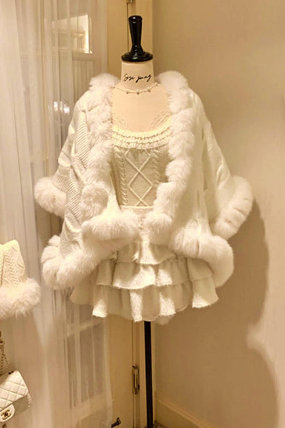 Snowball Cable Knit Cape