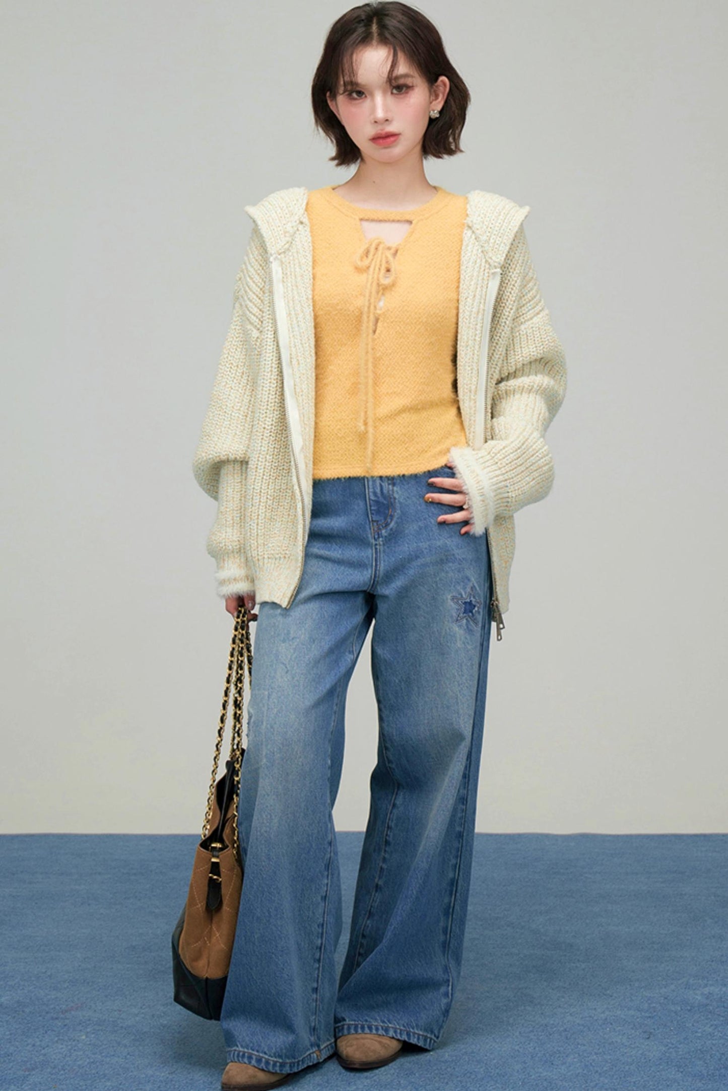 プチハニーリボンカラーニットトップス