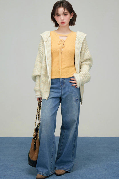 プチハニーリボンカラーニットトップス