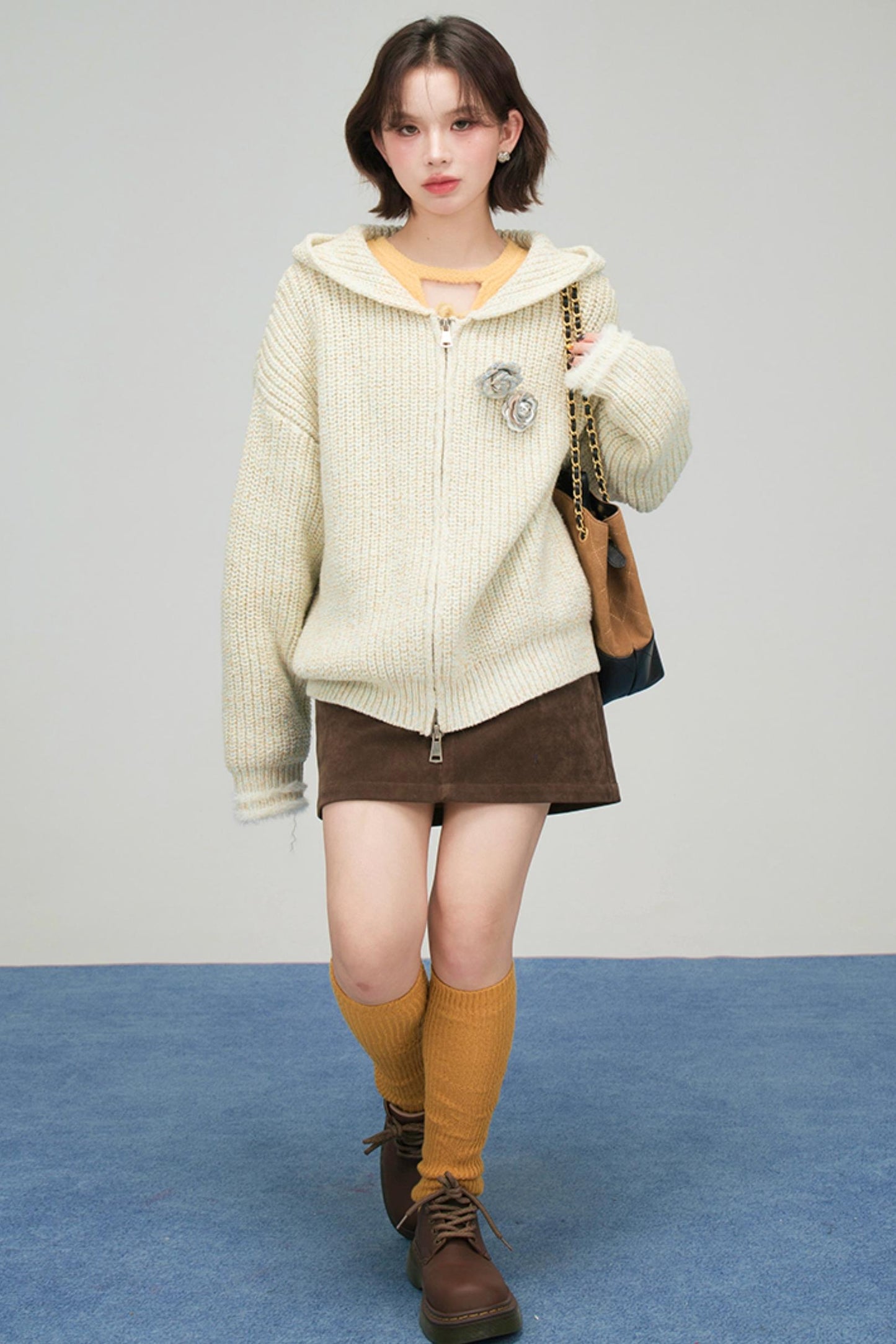 アプリコットニットジッパーカーディガン