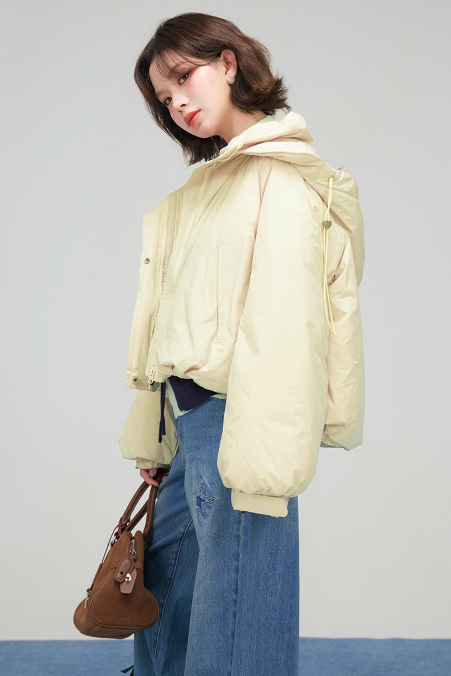 オートミールショートダウンジャケット