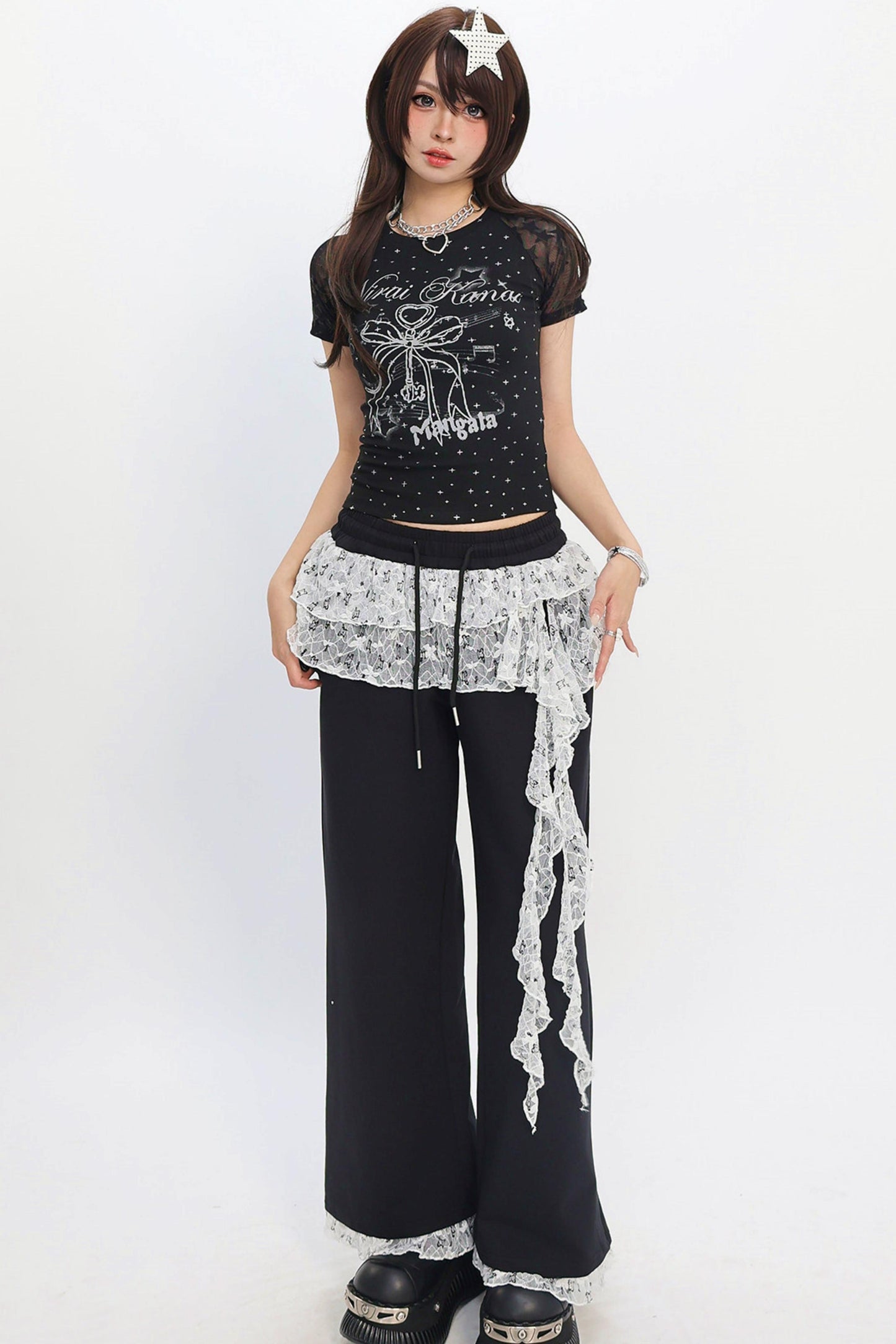 Lace Layered Wide-Leg Pants