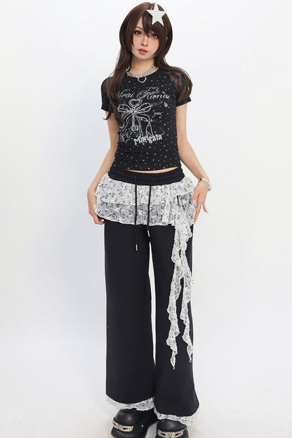 Lace Layered Wide-Leg Pants