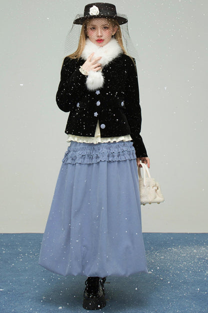 ベルベットカラーブロックドファーコラージャケット