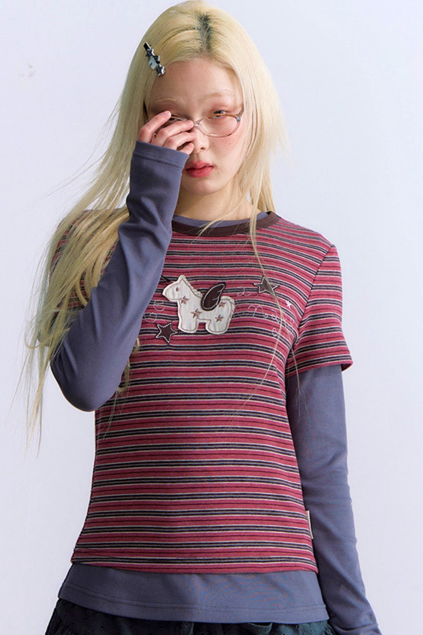 Y2Kボタンレイヤードトップス