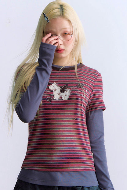 Y2Kボタンレイヤードトップス