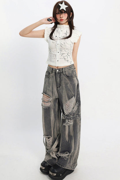 Distressed Strap Grunge Pants
