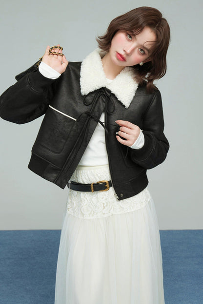 カラーブロックドシアリングコート