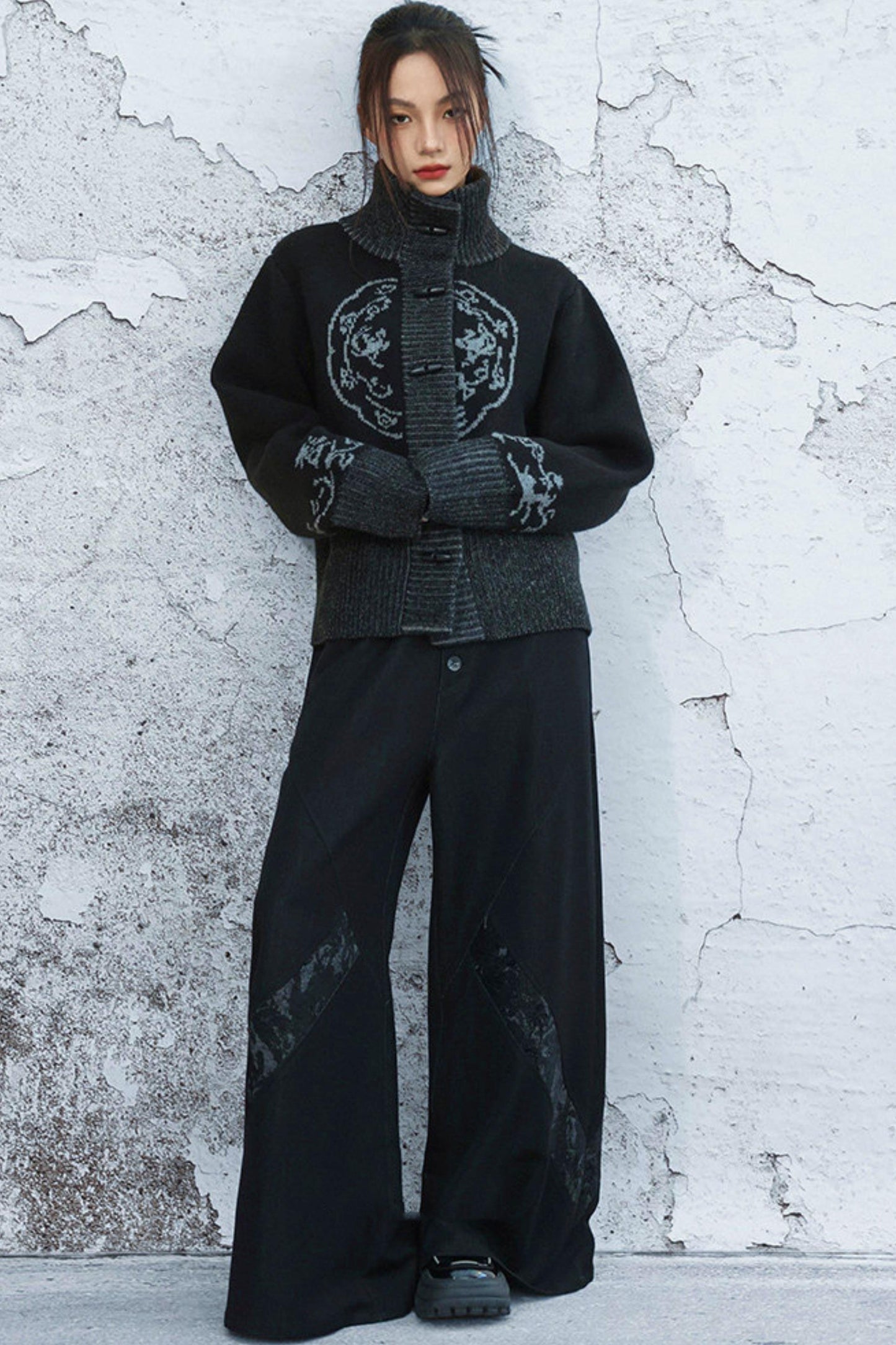 chenille denim patchwork pants