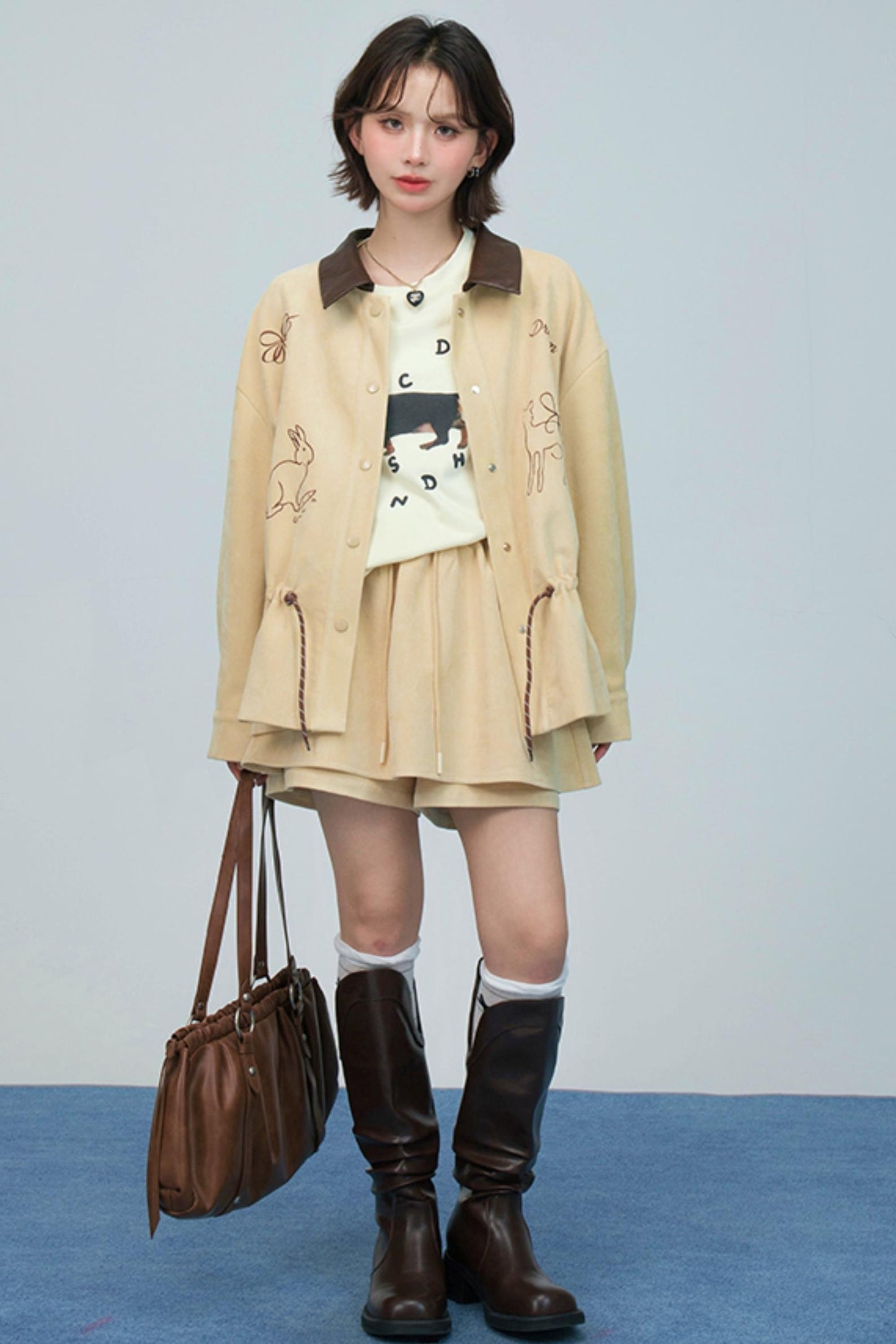 ウィートベージュエンブロイダージャケットセットアップ