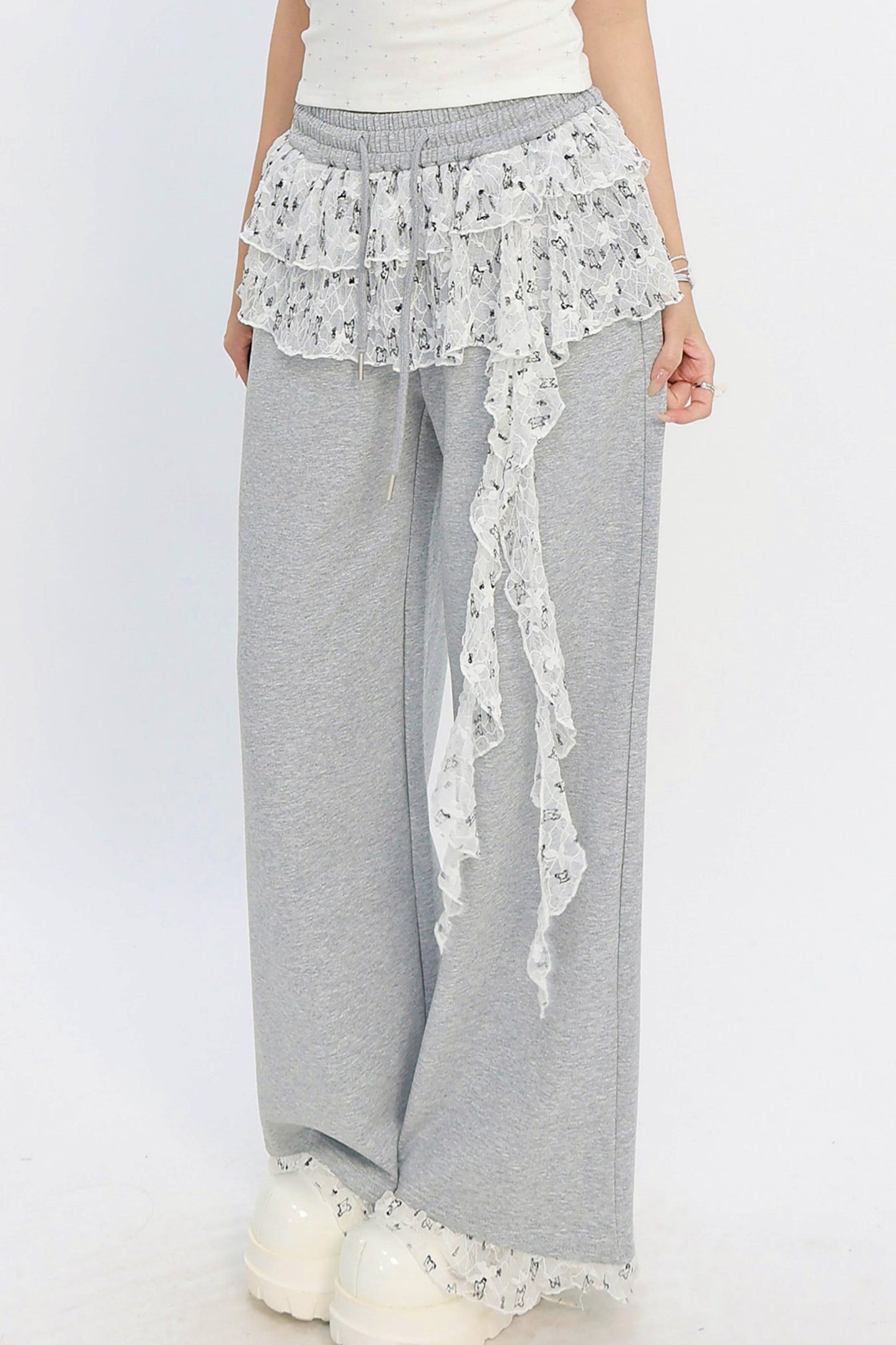 Lace Layered Wide-Leg Pants