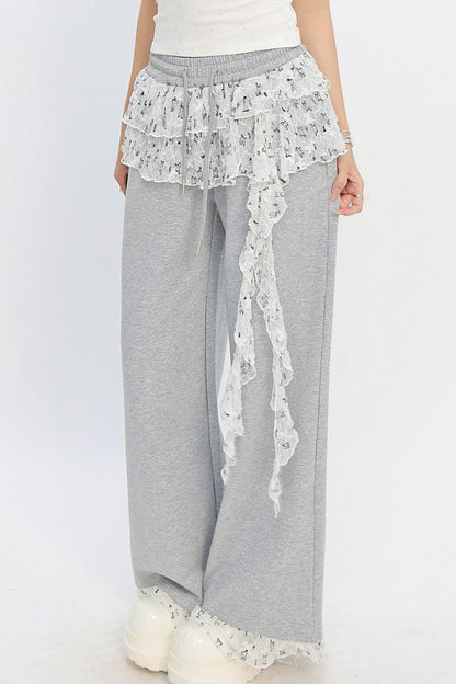 Lace Layered Wide-Leg Pants