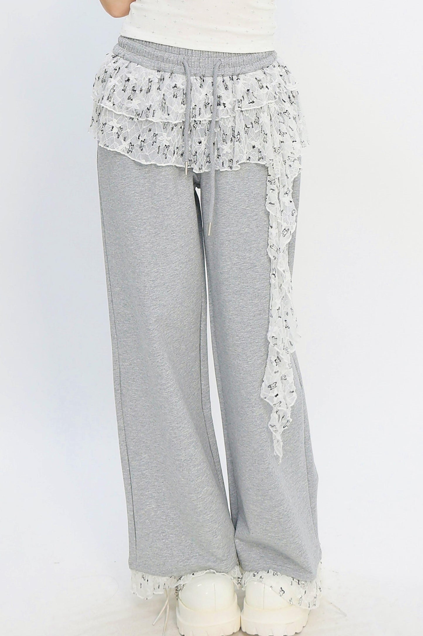 Lace Layered Wide-Leg Pants