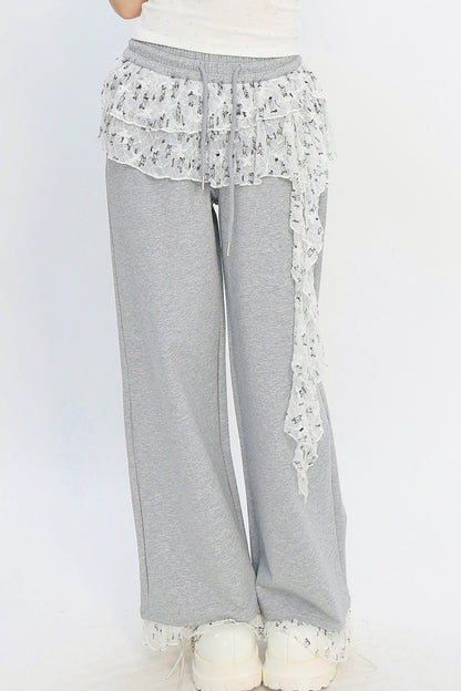 Lace Layered Wide-Leg Pants