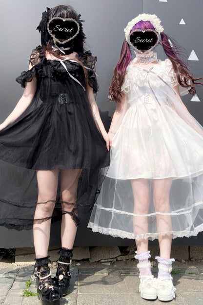 [Vorbestellartikel] Transparentes Trägertop + Schleier im Gothic-Doll-Stil