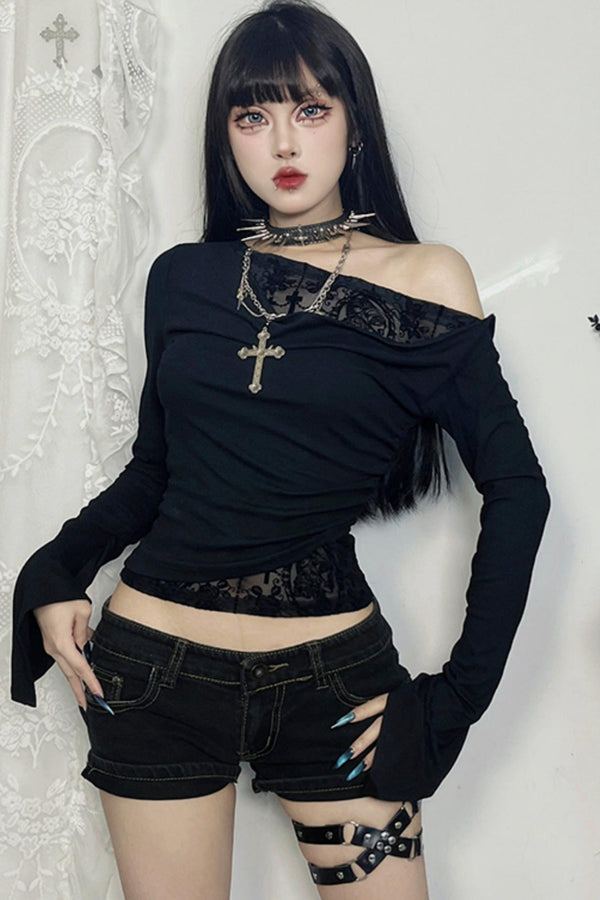 Gothic Black Y2K Long-Sleeved T-Shirt