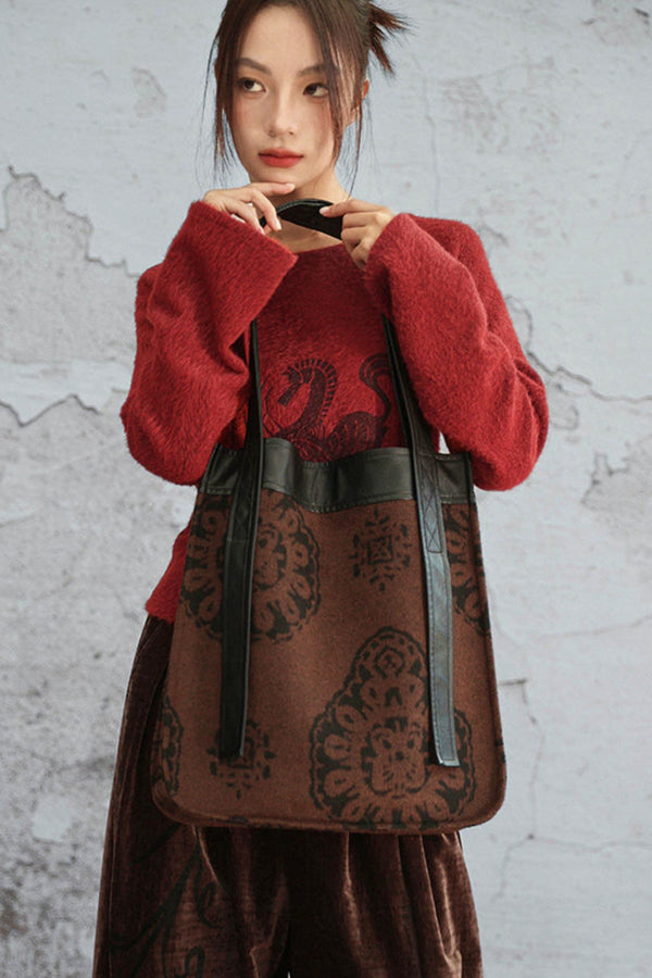 ブラウンジャカードレザートートバッグ