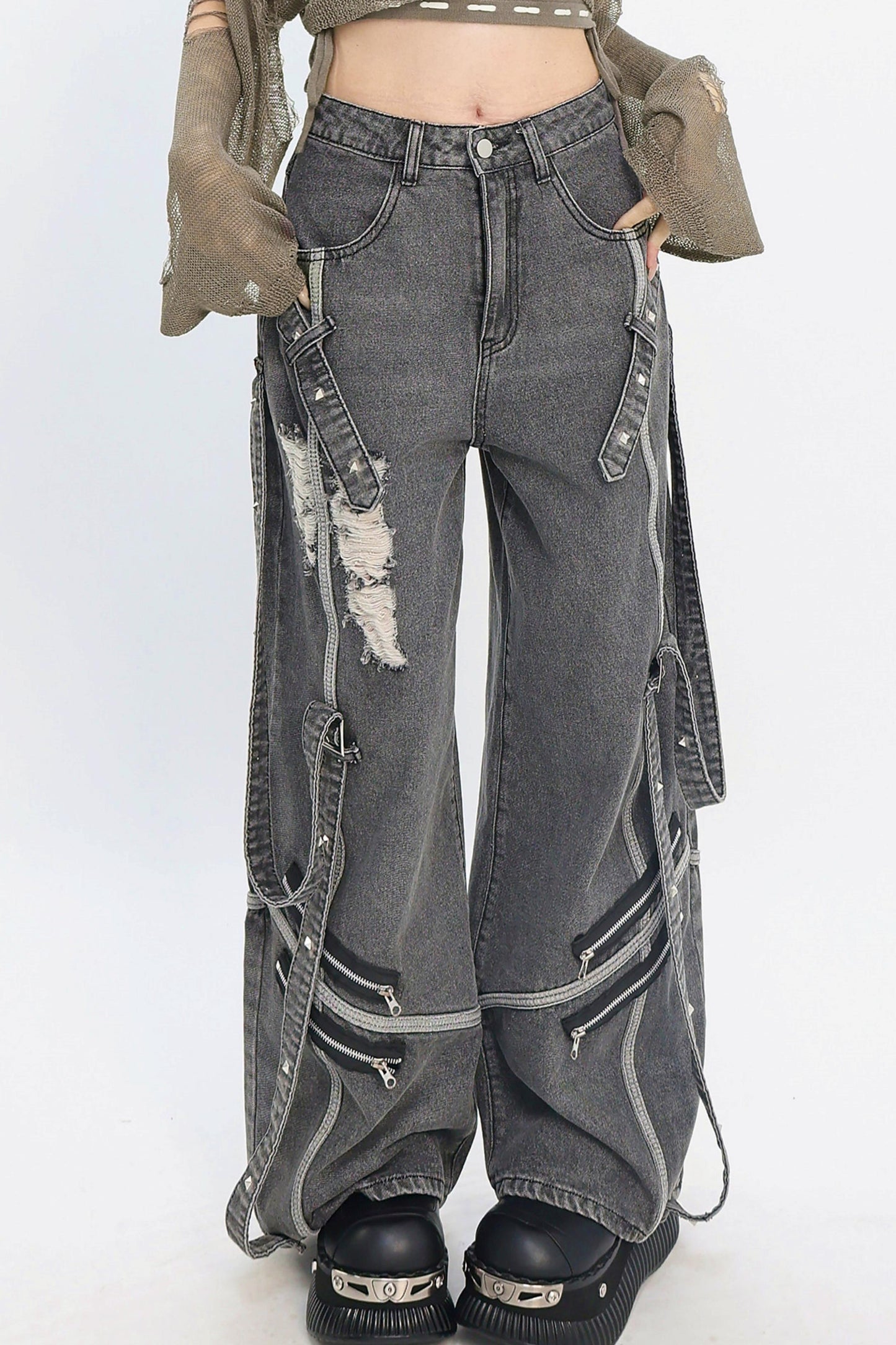 Decadent Punk Strap Denim Pants