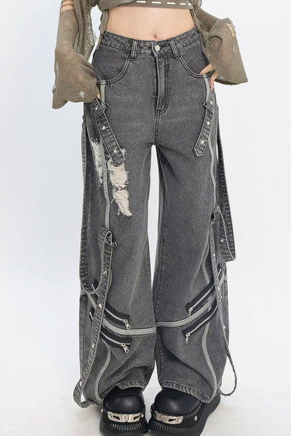 Decadent Punk Strap Denim Pants