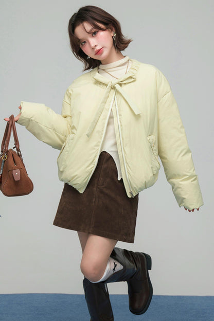 リボンショートダウンジャケット