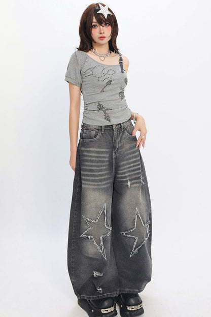 Heart Chain Off-Shoulder T-Shirt