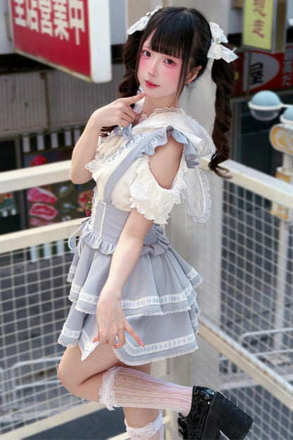 [Pre-Order] Angelcore Off-Shoulder Top + Tiered Skirt