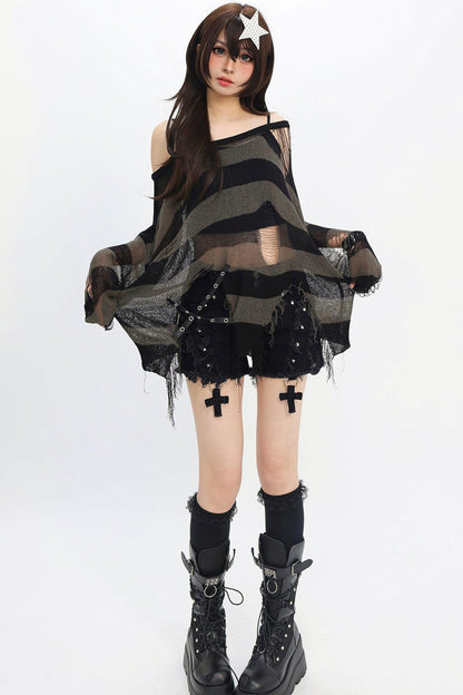 Cross Charm Distressed Shorts