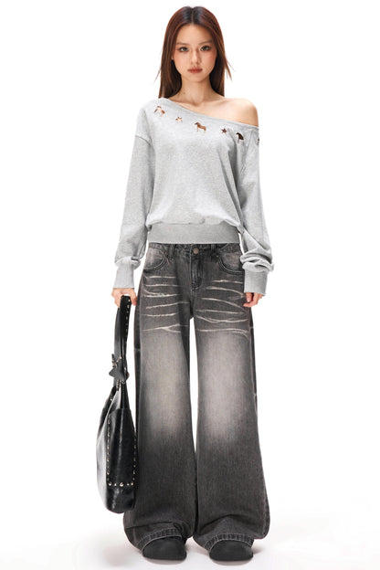 アシメトリカルオフショルダースウェット