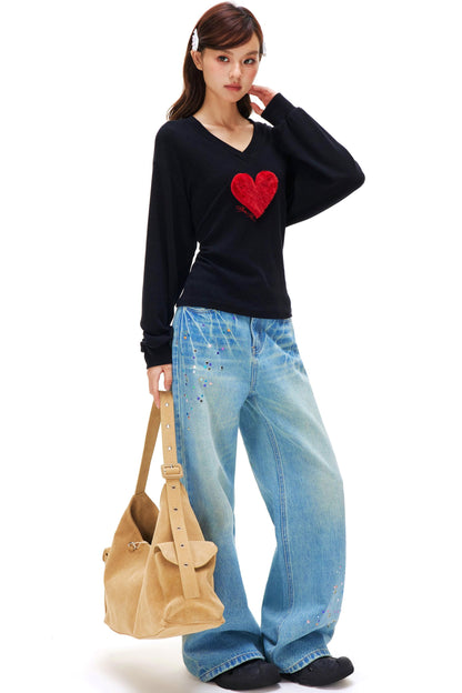 Love Heart V Neck Top