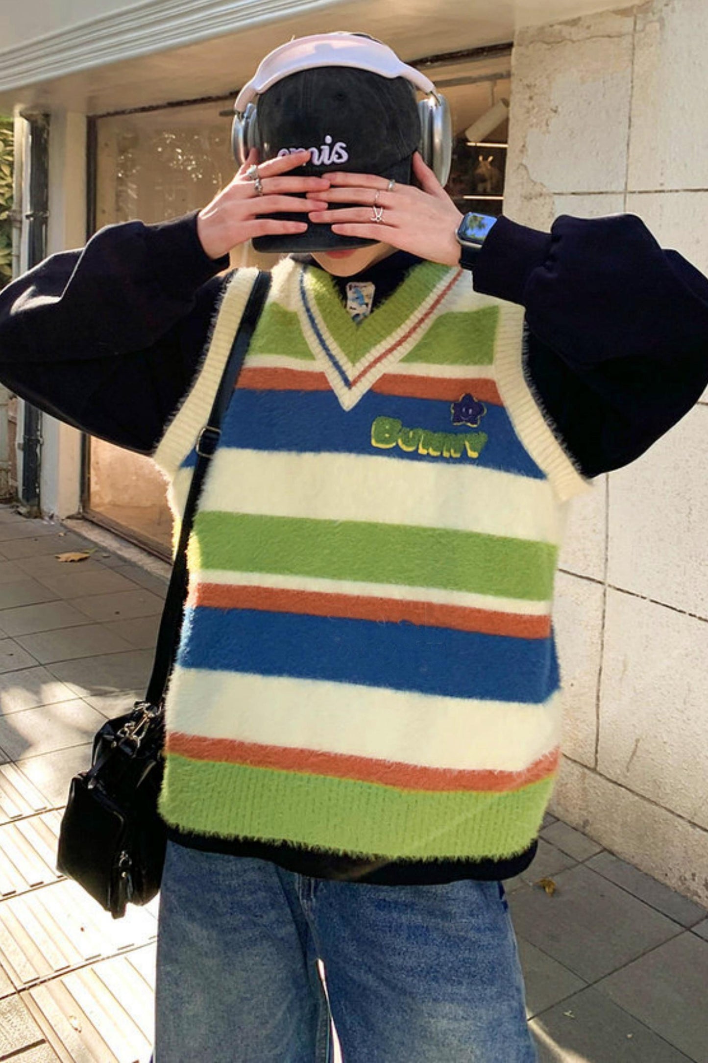 カラーブロックボーダーニットベスト