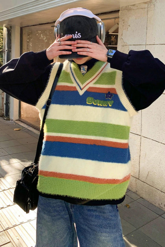 カラーブロックボーダーニットベスト