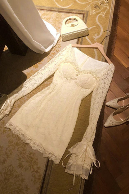 Lace Tight Flare Sleeve Hip Dress