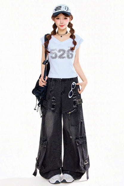 High Street Wash Wide Denim Pants