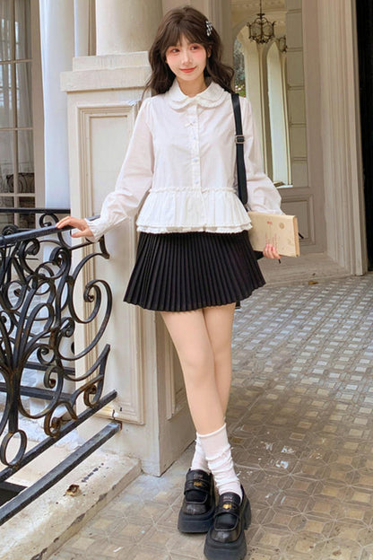 Double Layer Lace Doll Collar Blouse