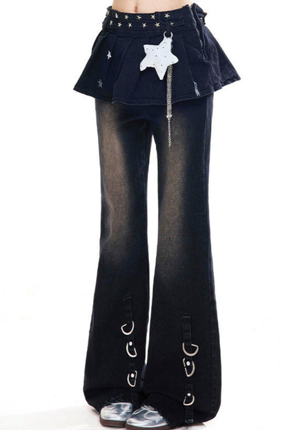 Retro Black Star Flared Pants