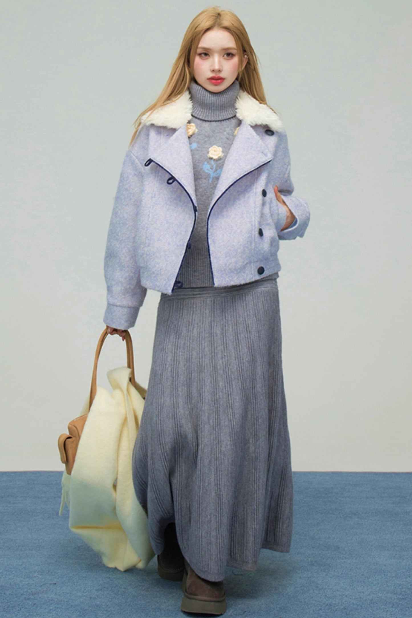 フローラルニットトップス+インナートップス+スカート