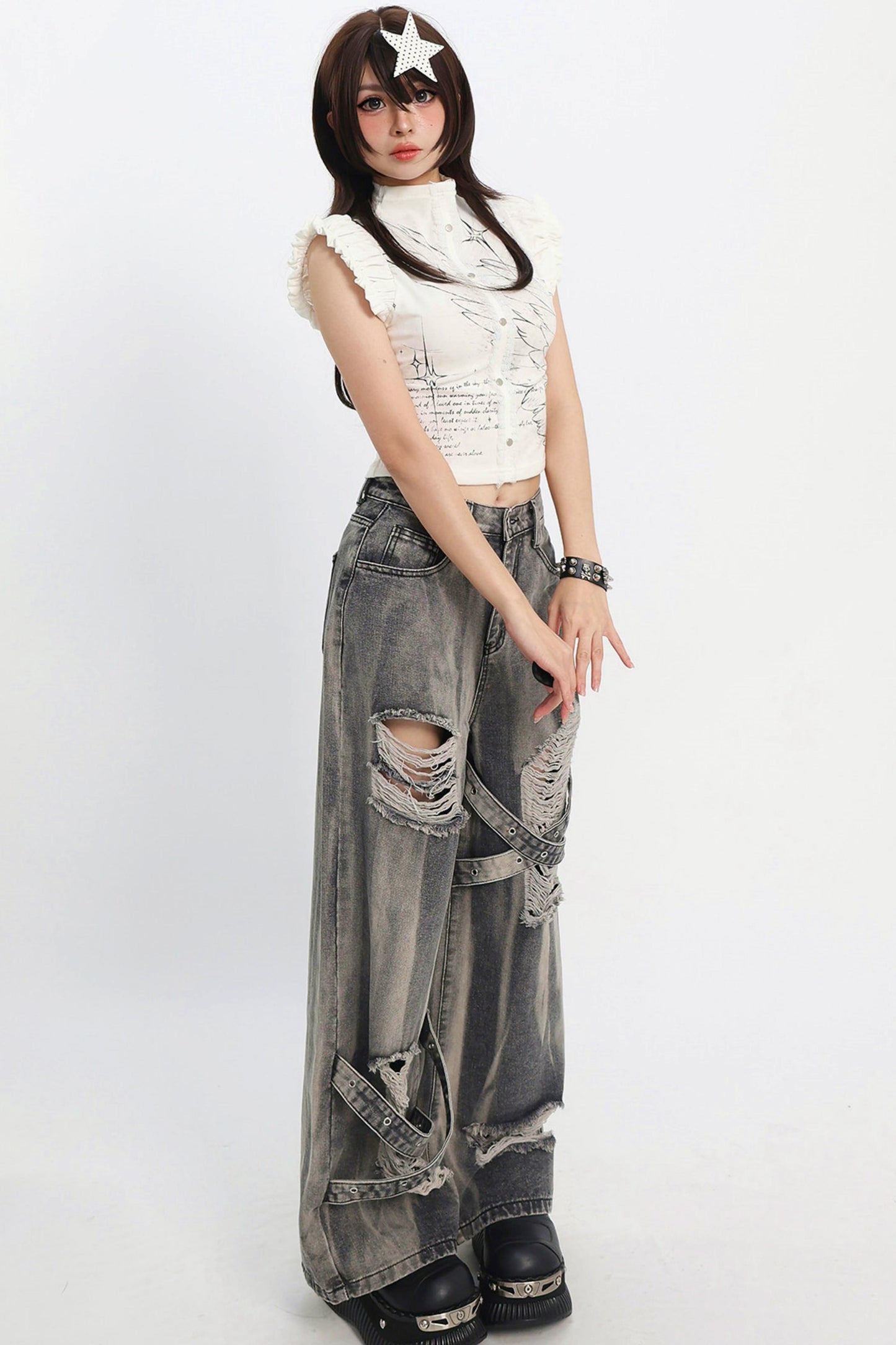 Distressed Strap Grunge Pants