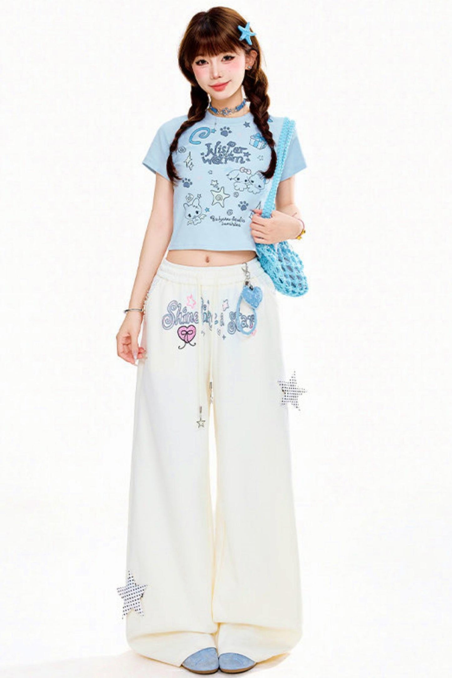 Star Decorated Wide Loose Pants