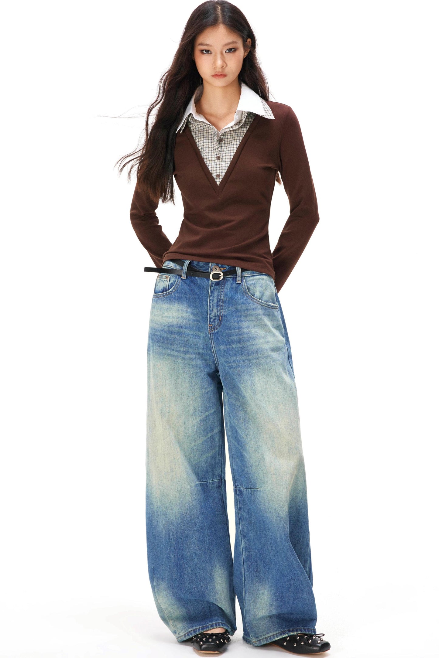 レトロニットパッチワークトップス