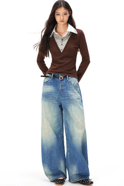 レトロニットパッチワークトップス