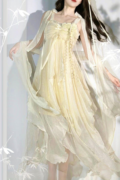 Robe lolita de fée d’un blanc pur (avec châle)