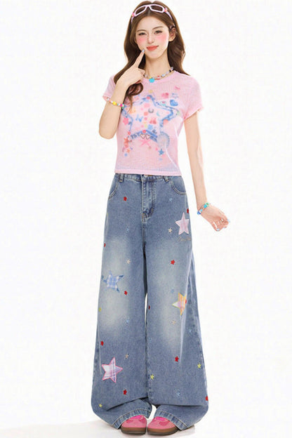 グラフィティペインテッドスリムフィットトップス