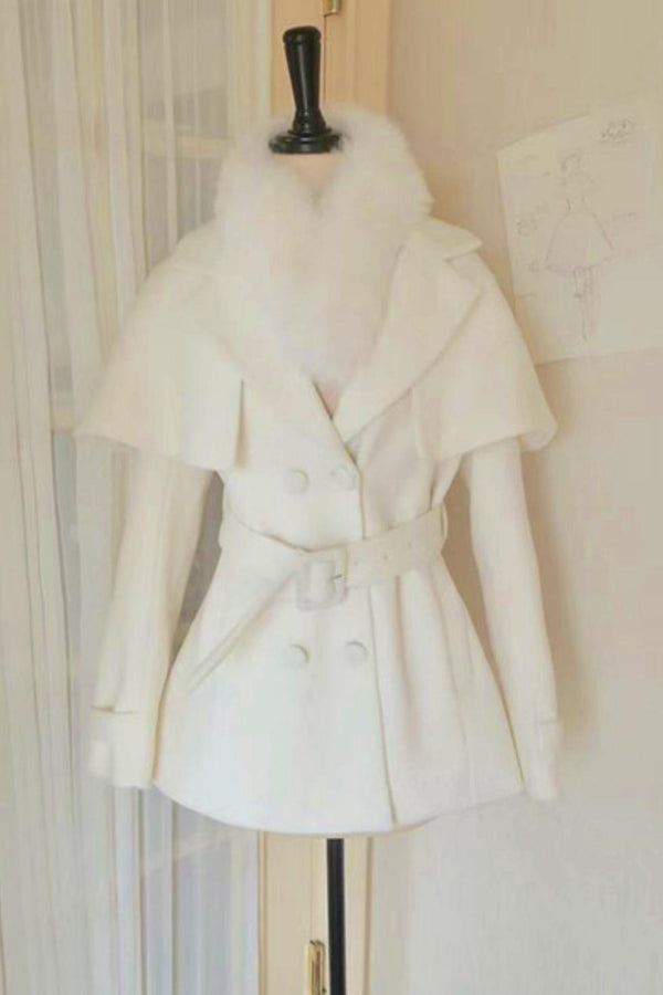 Celebrity Fur Collar Cape Coat