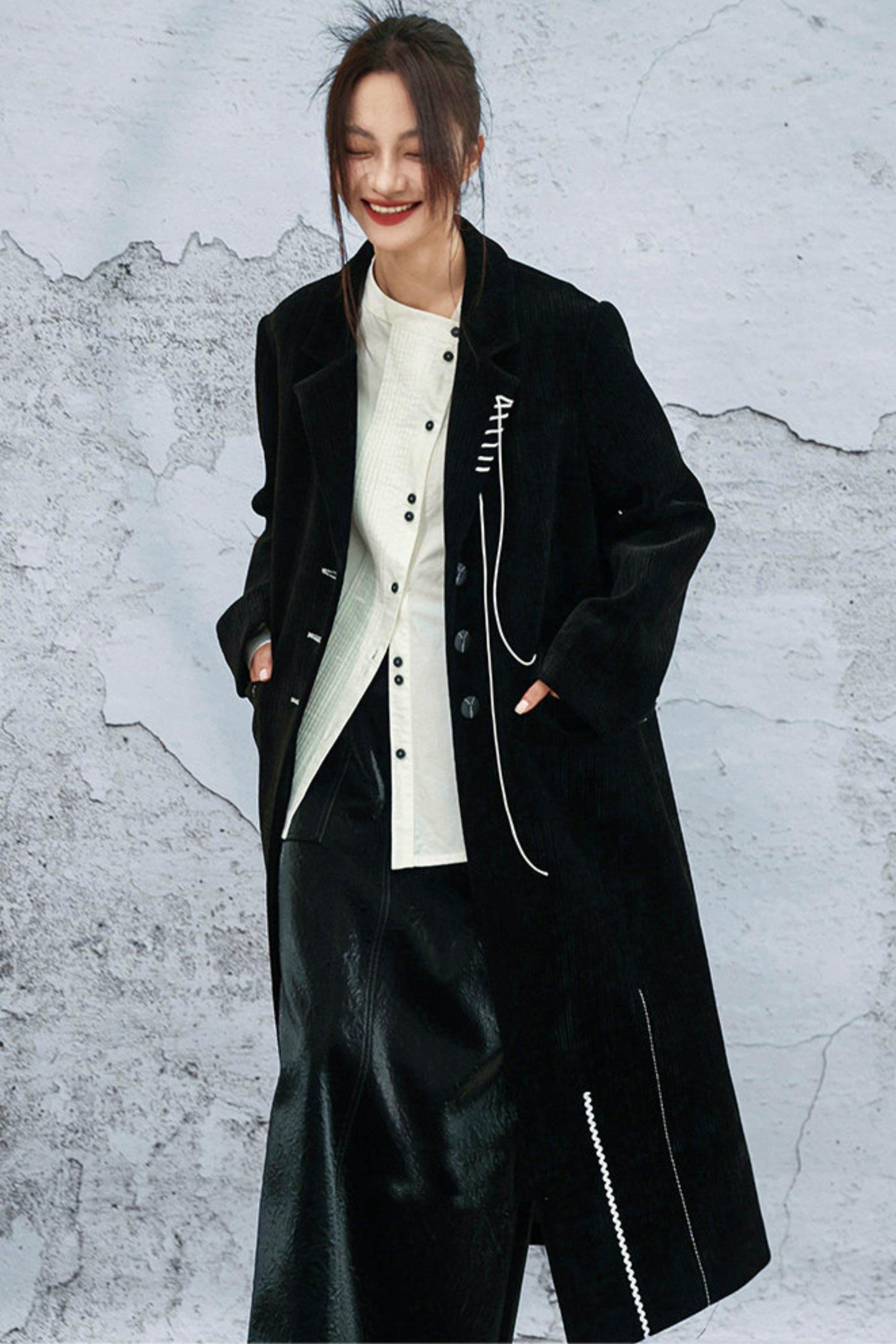 Chenille color block long coat