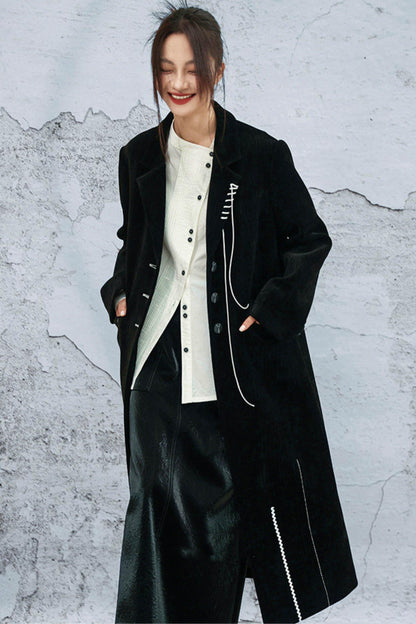 Chenille color block long coat