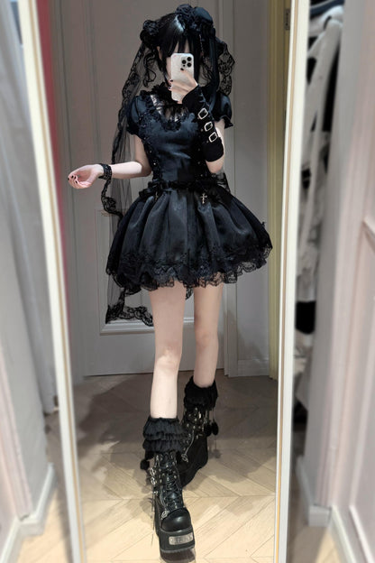 Gothic Doll Dress Adorned with Crosses