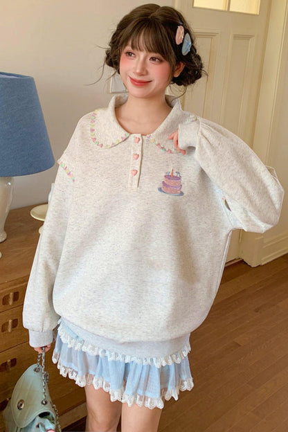Mori Embroidery Doll Collar Sweatshirt