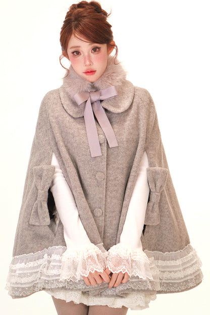 Lace-Trim Cape Coat + Top + Scarf