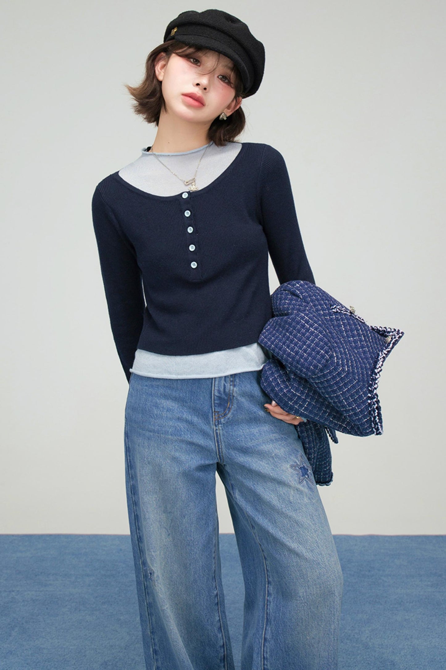 フロストブルースターパッチデニムパンツ